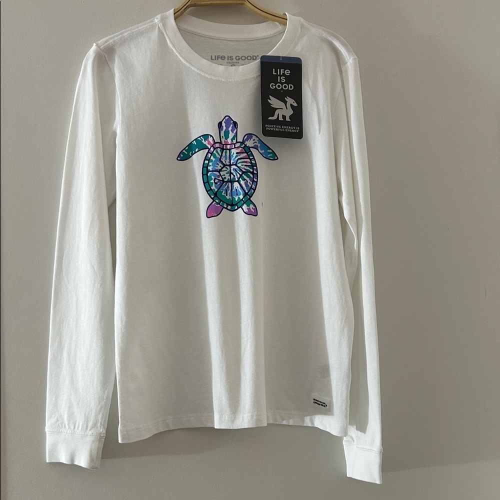 Life Is Good  White Long Sleeve Shirt with Turtle Design